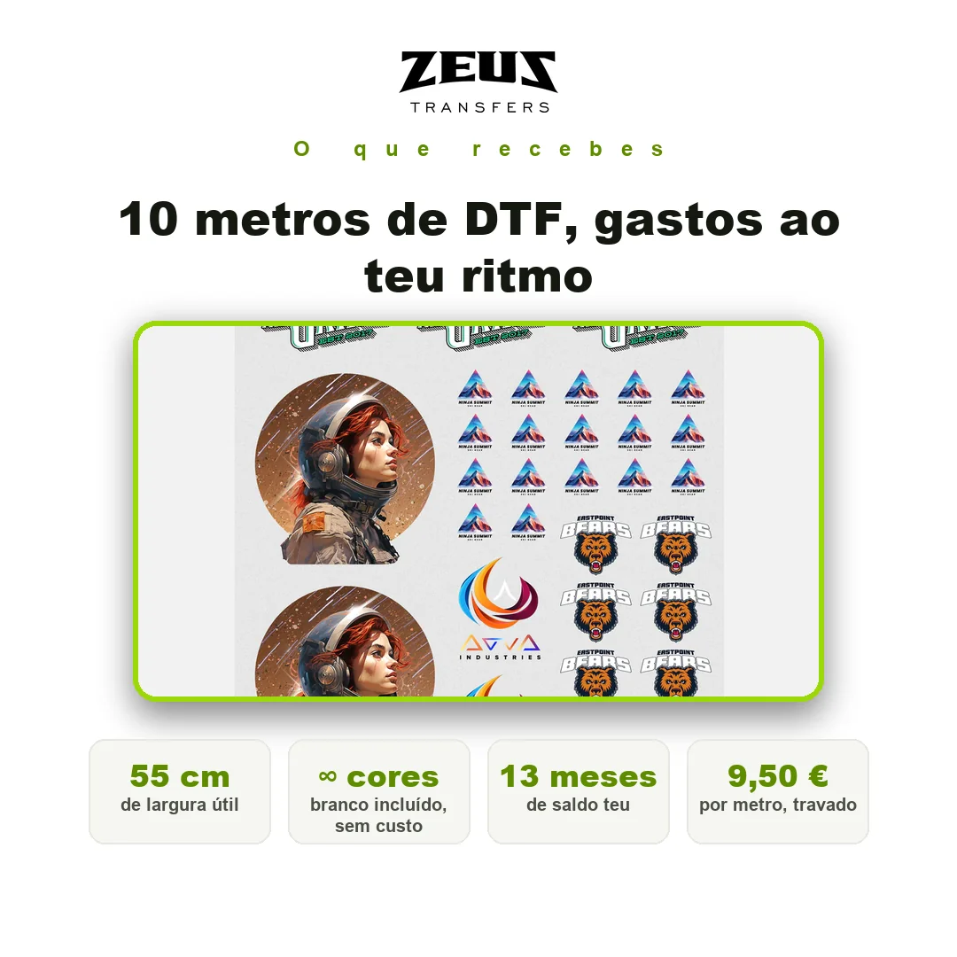 Pack 10 metros DTF ZEUS — o que recebes