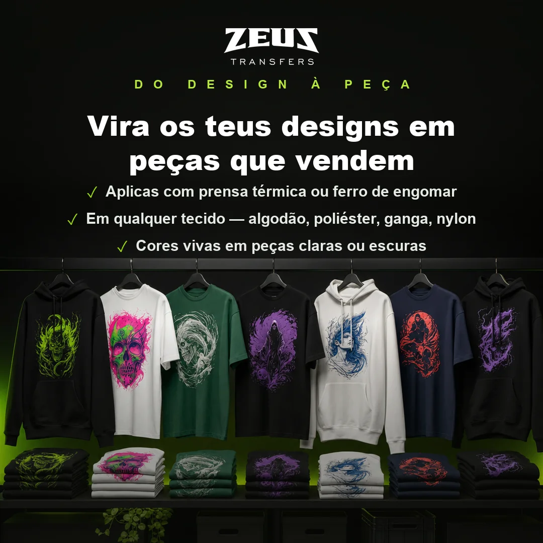 Pack 100 metros DTF ZEUS — do design à peça