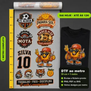 Rolo de DTF ao metro com 1 metro completo de 55 cm de largura, fita métrica de 0 a 100 cm